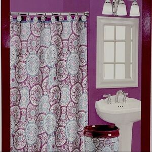 Dream Wheels Fabric Material Shower Curtain 70in X 72 in Purple Teal White